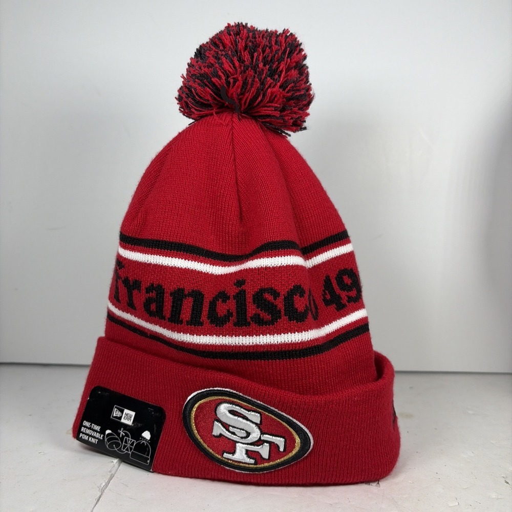 New Era San‎ Francisco 49ers Red knit NFL Removable Pom Pom Beanie Hat